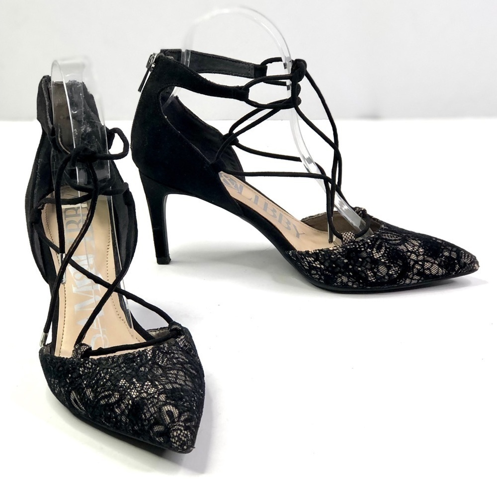 Sam & Libby Omni Ghillie black lace up stilettos lace toe back zip 7.5